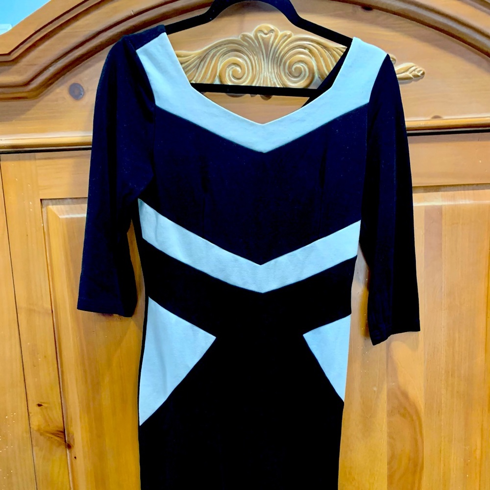 Black and White Work Dress with Short V cut in back